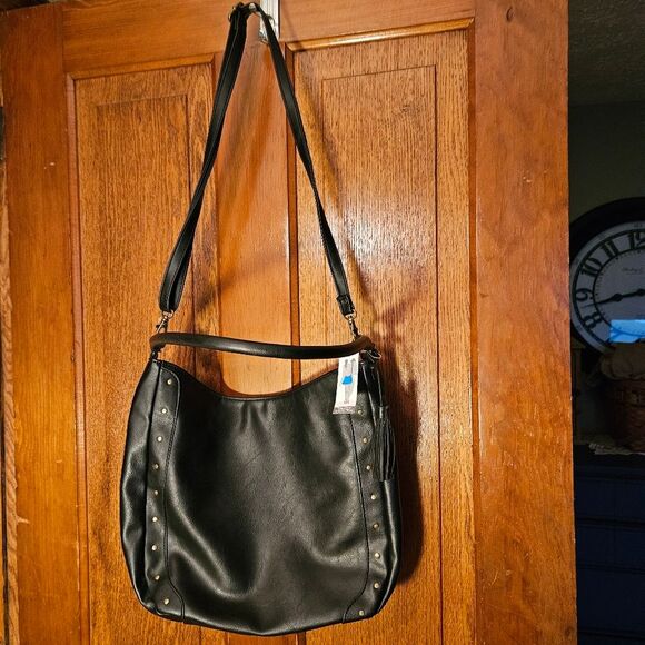 Unbranded Black Faux Leather Hobo Bag Slouchy Shoulder Purse Medium New Boho - Picture 1 of 8
